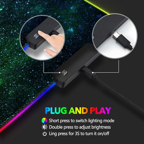 AIMSA RGB Gaming Mouse Pad Extended, Large Led Mousepads Non-Slip Rubber Base with 14 Lighting Modes, Computer Keyboard Mat Soft Desk pad 35.4 x 15.8 inches, Green Star River - color: Green Star River