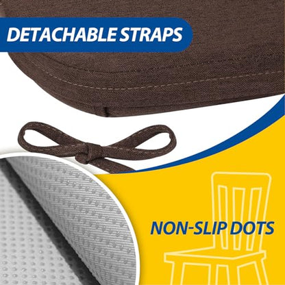 AAAAAcessories D-Shaped Chair Cushions, 2" Thick Dining Chair Pads with Ties and Removable, Machine-Washable Cover, 17" x 16", Set of 4, Brown - color: Brown, size: 4 Count(Pack of 1)