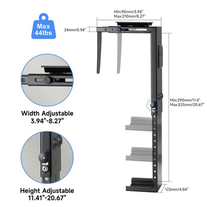 Suptek Adjustable Under Desk and Wall PC Mount,3.74 to 8.26 inch Wide Computer Case CPU Hanger Holder 360 Degree Rotatable Under-Desk PC Hanging Stand Holder Mount (ZJJ001) - size: MAX 8.27"(W) Desk PC Mount
