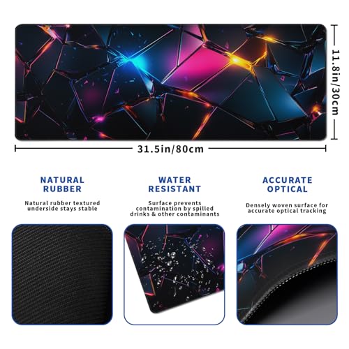 Stylish Geometric Mouse Pad Abstract Black Mouse Pad 31.5x11.8 Inch Geometric Texture Non-Slip Rubber Base Large Mousepad Stitched Edges Keyboard Mouse Mat Desk Pad for Office and Home - color: Stylish Geometric