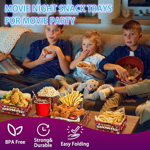 KiDEPOCH Movie Night Snack Trays Boxes with Disposable Paper Food Trays, Popcorn French Fry Candy Food Drink Holder for Cinema Movie Birthday Party