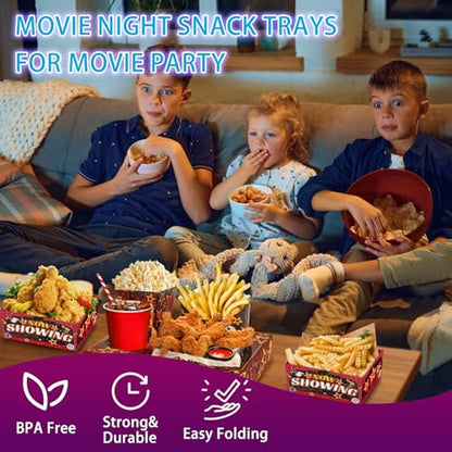 KiDEPOCH Movie Night Snack Trays Boxes with Disposable Paper Food Trays, Popcorn French Fry Candy Food Drink Holder for Cinema Movie Birthday Party