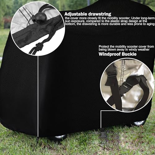 Sqodok Mobility Scooter Storage Cover, 420D Scooter Cover with Windproof Buckles Waterproof Scooter Weather Cover Protect from Dust Dirt Snow Rain Sun Rays, 48" x 22" x 38" - color: Black, size: L--48 x 22 x 38 inch