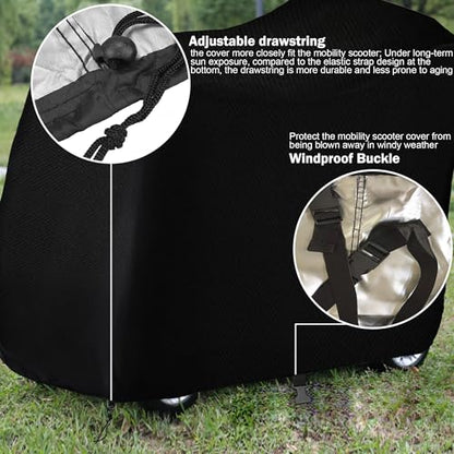 Sqodok Mobility Scooter Storage Cover, 420D Scooter Cover with Windproof Buckles Waterproof Scooter Weather Cover Protect from Dust Dirt Snow Rain Sun Rays, 48" x 22" x 38" - color: Black, size: L--48 x 22 x 38 inch