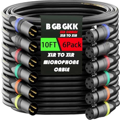 XLR Cables 10 ft 6 Pack, Professional XLR Microphone Cable Male to Female, Gold-Plated 3-pin X L R Speaker Cable Balanced Mic Cables, Multicolor - color: Multicolor, size: 10FT