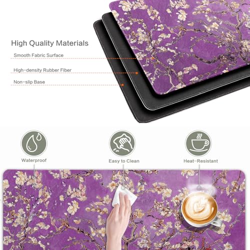 Vimorco Waterproof Desk Pad, XXL Large Mouse Extended Gaming Mousepad with Anti-Slip Rubber Base,Computer Laptop Keyboard Mouse Mat for Women Girls Work,Game,Office,31.5 x 15.7 inch,Purple Flowers - color: Purple Flowers