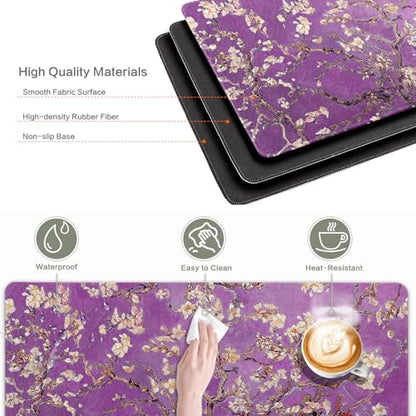 Vimorco Waterproof Desk Pad, XXL Large Mouse Extended Gaming Mousepad with Anti-Slip Rubber Base,Computer Laptop Keyboard Mouse Mat for Women Girls Work,Game,Office,31.5 x 15.7 inch,Purple Flowers - color: Purple Flowers