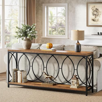 Tribesigns 70.9-Inch Extra Long Console Table, 2-Tier Industrial Table Behind Couch with Storage Shelf, Narrow Entryway Console for Living Room, Entryway, Hallway, Rustic Brown