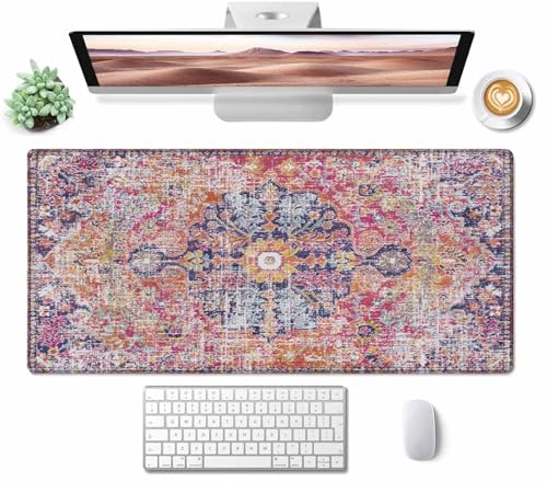 Mouse Pad Gaming, Large XXL Mouse Pads, Non-Slip Rubber Base Mousepad, Keyboard Mouse Mat Desk Pad with Stitched Edges, 31.5x15.7 inch Boho Fuchsia - color: Boho Fuchsia, size: 31.5L x 15.7W inches