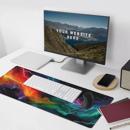 Neon Lightning Gaming Mouse Pad, Large Extended Desk Mat, 35.4 x 15.7 Inches, Non-Slip Rubber Base, HD Printed Design, for PC Gaming, Esports, Home Office - color: lightning