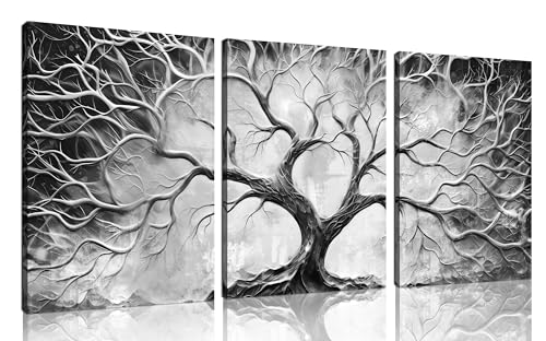 Tree Wall Art for Living Room - Modern Black and White Pictures Wall Art for Bedroom - 3 Piece Wall Decor for Office Size 12" x 16" - color: Black and White, size: 16"L x 12"W x 3 PCS