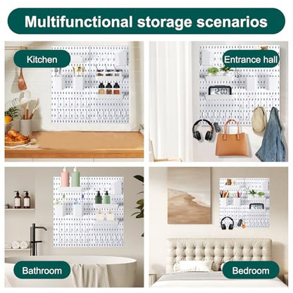 Wall Mount Peg Board Organizer 45pcs Kit, 4 Panels and 41 Accessories Pegboard Wall Organizer with Hooks, Bins, Shelves, DIY Tool Storage Pegboards Kits for Home Office Space Saving (White, 22"×22")