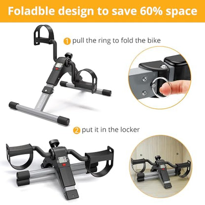 Pedal Exerciser Desk Exercise Bike Leg and Arm Exercise Bike with LCD Monitor Foldable and Porable (Black/Grey)