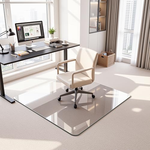 Antok Tempered Glass Chair Mat, 45"x45" Office Chair Mat for Carpet & Hardwood Floors, Heavy Duty 1/5" Desk Chair Mat for Smooth Rolling at Home or Office - size: 45"x45"