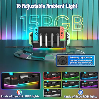 Switch/OLED Wall Mount with RGB,Switch Organizer with Holder,Charging Dock for Joycon with 15 Light Mode,2 USB Ports,4 Controller Charger,10 Card Slots - size: For Switch/OLED