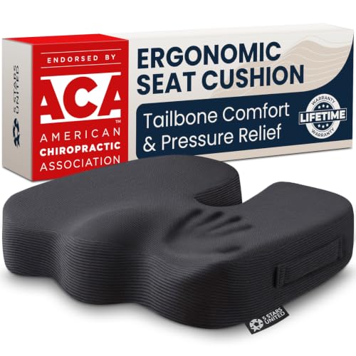 5 STARS UNITED Seat Cushion - Memory Foam Chair Cushion for Tailbone Pain Relief - Ergonomic Support for Coccyx, Sciatica & Butt - Office, Desk & Gaming Chair, Car Seat, Wheelchair, Airplane, Black - color: Black Mesh, size: Large