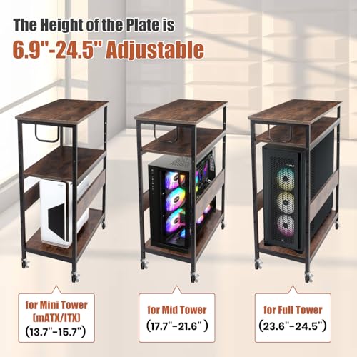 TooCust Extra Large Height Adjustable Computer Tower Stand, Computer & Machine Carts, PC Tower Stand, Printer Stands with Steel Wheels, Holds Up to 110 lbs (Fits 11" D x 22" W x 24.5" H Towers) - style: Large(for mini, mid and full tower)
