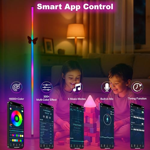 2 Pack Corner Floor Lamp – 57'' Tall RGB Lamp Modern Mood Lighting with 88 LEDs, Bluetooth App Control, and Sturdy Base for Effortless Setup - size: 57 inches