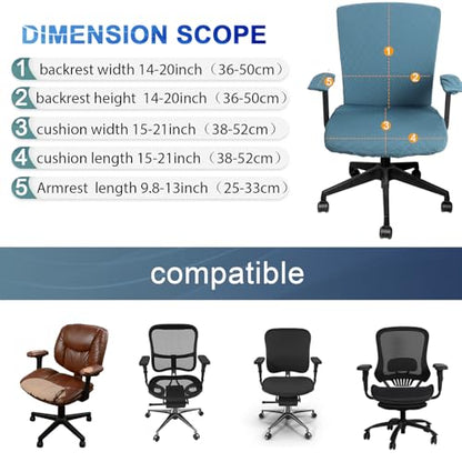 Tallew 4 Pcs Office Chair Covers Set Computer Universal Protective Stretchable Chair Seat Covers Desk Armrest Slipcovers Pads Office Cushion Backrest for Rotating (Azure Blue) - color: Azure Blue