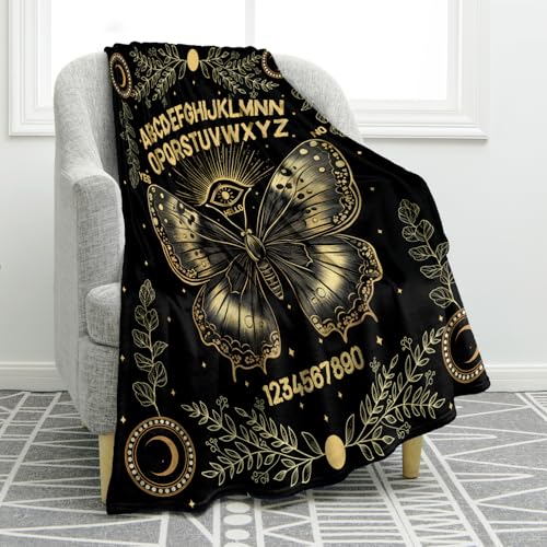 Jekeno Tarot Card Blanket Hippie Gifts for Women Men Boys Girls Dad Mom Husband Wife Boyfriend Friends Halloween Birthday Home Bedroom Living Room Decor Throw Blanket 60"x80" - color: Black Golden, size: 60"x80"