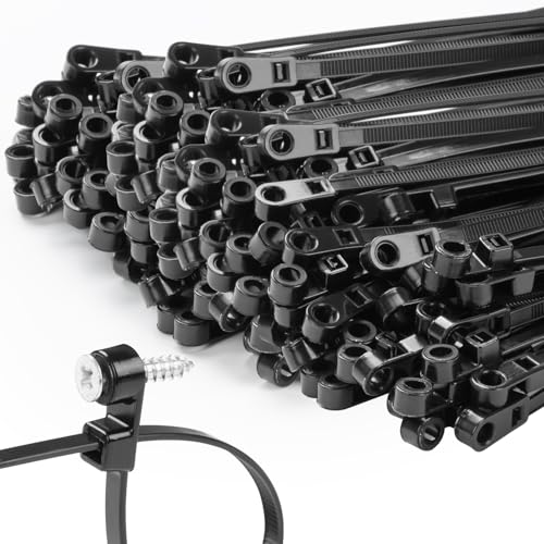 1000 PCS 8 inch Black Zip Ties with Screw Hole 70lbs Mountable head Cable Ties Straps Multipurpose Heavy Duty Nylon Cable Zip Ties with Screw Mounting Hole - color: Black, size: 8 Inch (1000PCS)