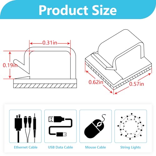 Abnii 100PCS Adhesive Cable Clips, Wire Holder Organizer Cord Management, Cable Staples Outdoor Strong Cord Clips for Wall, Desk, Christmas Lights, String Lights, TV PC Ethernet Cable, Black Small - color: Black, size: Small