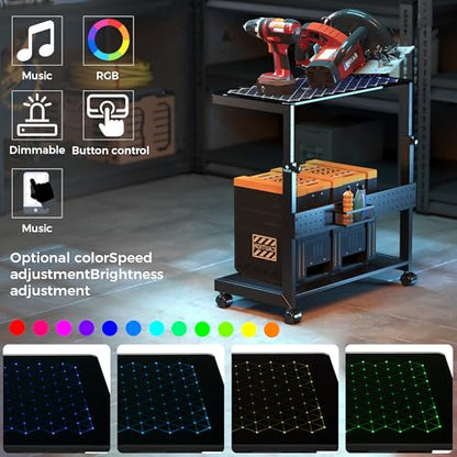 EUREKA ERGONOMIC Height Adjustable Computer Tower Stand, Illuminated Glass Panel PC Stand w/RGB Lights, 2-Tier CPU Holder Cart Under Desk, PC Floor Stand for Office Gaming, APP Control - color: Mix Color Lite