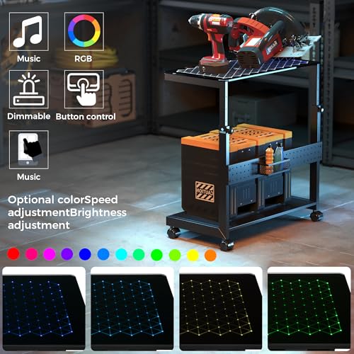 EUREKA ERGONOMIC Height Adjustable Computer Tower Stand, Illuminated Glass Panel PC Stand w/RGB Lights, 2-Tier CPU Holder Cart Under Desk, PC Floor Stand for Office Gaming, APP Control - color: Mix Color Lite