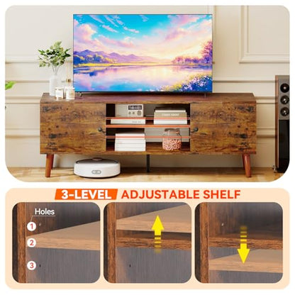 FDW TV Stand for 55 60 Inch TVs,Entertainment Center with 2 Storage Cabinets and Open Shelves, Modern Media Console Table for Living Room, Bedroom, Home Office,Brown - color: Brown