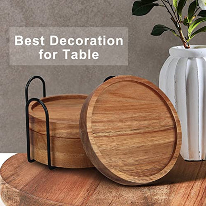 4 Pcs Farmhouse Wooden Coasters with Holder Cute Wood Drink Coaster Set Outdoor Beer Costers Home Decoration Coffee Table Decor Gift Cup Coaster Bar Kitchen Dining Table Accessories Modern Coasters - style: 4 Pcs Round