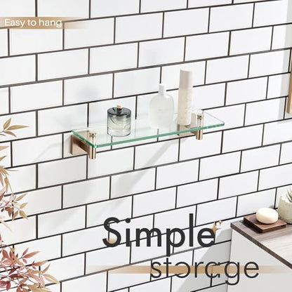 KOKOSIRI Wall Shelves Bathroom Hardware Glass Floating Shelf 16-Inch for Bedroom, Living Room, Kitchen, Hanging Rack Champagne Bronze B1105CPG-L16 - color: Champagne Bronze, size: 16-Inch