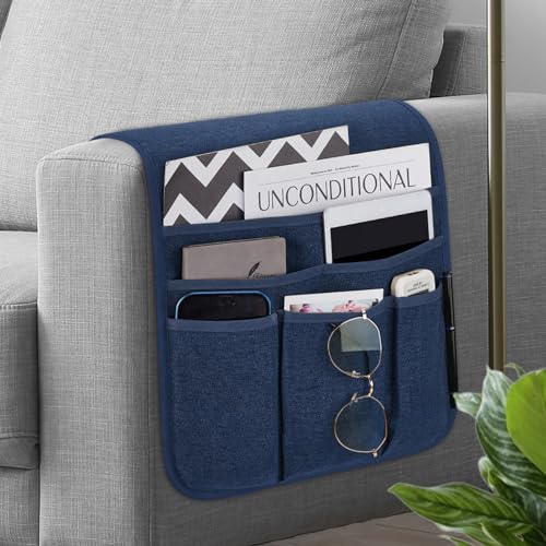Teniux Remote Control Holder Armchair Caddy for Recliner Couch, Non-Slip Armrest Organizer with 5 Pockets for Magazine, Tablet, Phone, iPad (Blue) - color: Color G- Blue