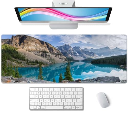 Large Gaming Mouse Pad with Stitched Edges, Rocky Mountains Desk Mat, Extended Keyboard Pad, Non-Slip Rubber Base Desk Pad for Keyboard and Mouse, 31.5X11.8 inch - color: Rocky Mountains