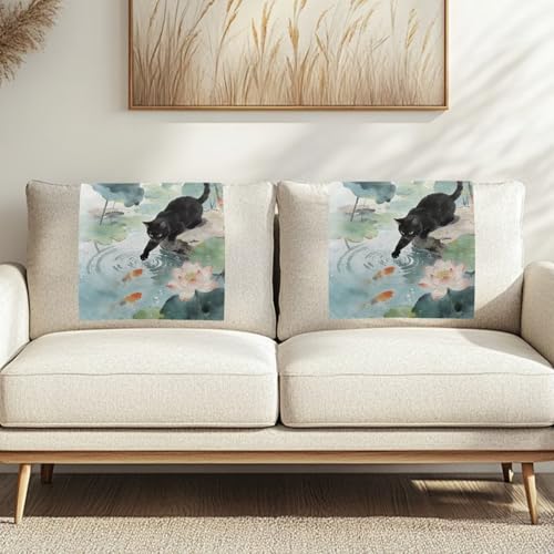 Recliner Slipcovers Recline Headrest Cover Cat Lotus Leaf Lotus Flower Sofa Armchair Headrest Cover Lounge Chair Headrests Protector Covers Not Easy to String - color: Cat Lotus Leaf Lotus Flower