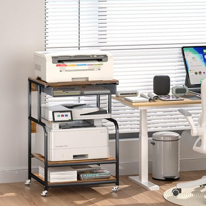 Large Printer Stand with Storage Shelf, Industrial Rolling Printer Cart Holder with Lockable Wheels, 5-Adjustable Heights, 3D Scanner Fax Printer Table for Home Office Use - size: Medium