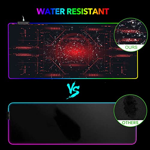 AIMSA Large Gaming Mouse Pad RGB, Keyboard Led Mousepad Extended 35.4 x 15.8 inch Non-Slip Rubber Base with 14 Lighting Modes Desk Mat, Red Circuit Board Motherboard - color: Red Circuit Board Motherboard