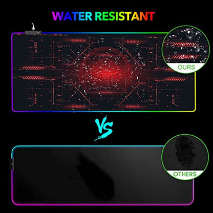 AIMSA Large Gaming Mouse Pad RGB, Keyboard Led Mousepad Extended 35.4 x 15.8 inch Non-Slip Rubber Base with 14 Lighting Modes Desk Mat, Red Circuit Board Motherboard - color: Red Circuit Board Motherboard
