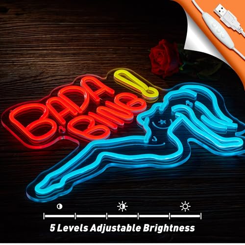Bada Bing Neon Girl Sign for Wall Decor Girl Neon signs Lady Led Sign for Bedroom Pub Store Man Cave Party USB Dimmable Art Sign - color: Red + Blue