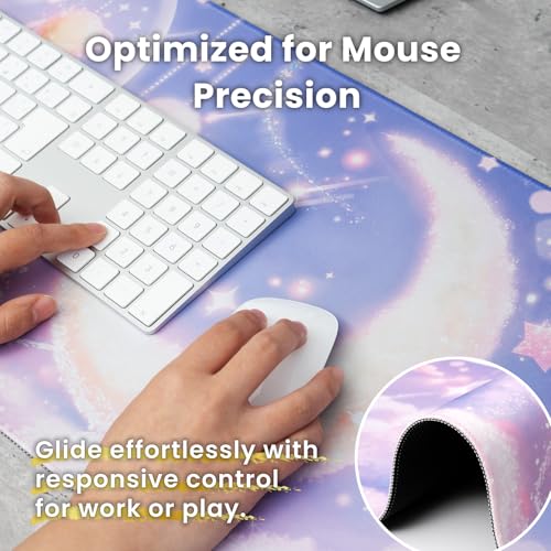 BELLEMOND Japanese Art Desk Mat | Large 31.5x11.8in Anime Mouse Pad for Keyboard & Mouse | Non-Slip Base, Water-Repellent | Original Japanese Design | Moonlit Pastel Cosmos - color: Moonlit Pastel Cosmos