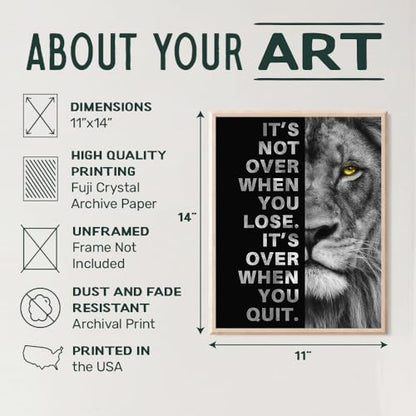 Office Wall Art For Men 11x14 - Inspirational Wall Decor - Motivational quote - positive affirmation Wall Art - Gym Motivation Poster - Man cave Wall Decorations - Lion Print - LARGE Unframed - size: 11"L x 14"W, style: Unframed