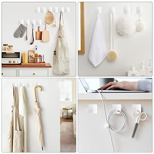 VIS'V Adhesive Hooks for Shower Wall, Heavy Duty, White, 4 Pcs | Metal Material, Compact Design, Peel and Stick, 2 Extra Adhesive Strips, for Bathroom Kitchen Livingroom Office RV - color: White