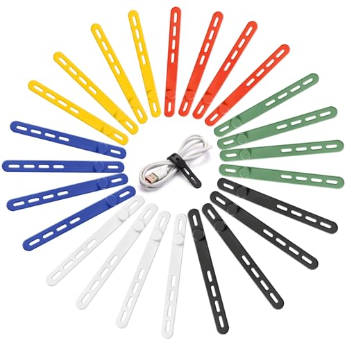 24 Pack Silicone Cable Ties, Cord Wrap for Home Office Travel Organizer | reusable, durable, adjustable, waterproof, elastic wire straps, multipurpose desk organization charger cord management holder - color: Rainbow