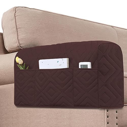 H.VERSAILTEX Armrest Covers for Sofa Water Resistant Couch Arm Covers Remote Control Holder Sofa Armrest Organizer for Magazine, Tablet, Phone, iPad(Set of 2, Brown/Beige) - color: Double Diamond-brown/Beige