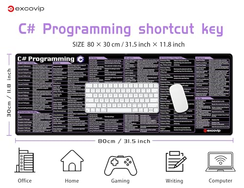 excovip Shortcut Mouse Pad for C#,31.4x11.7x0.07 inch Extended Large Cheat Sheet Mousepad PC Office Spreadsheet Keyboard Shortcut Mouse Mat with Non-Slip Stitched Edge 0434 - color: For C#