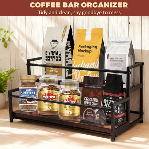 Coffee Syrup Rack Organizer, 2-Tier | Metal Bottle Holder, 10 Bottles Capacity, Rustic Countertop Display Shelf, For Coffee Bar, Kitchen Cabinet, Pantry - color: 2-Tier