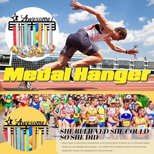 Resama Medal Hanger Holder Display Wall Rack Frame Shelf-Medal Hanger Awards Ribbon Soccer,Gymnastics,Holder Display Rack for 60 Medals - color: Awesome