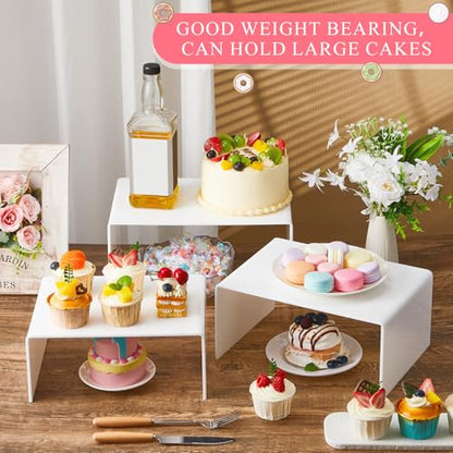 RattanView 3 Pcs Extra Large 12, 11, 10.25 Inch White Acrylic Display Risers Rectangular Acrylic Shelf Riser Display Stands 5 mm Thick for Collectibles Figures Cupcakes Plants