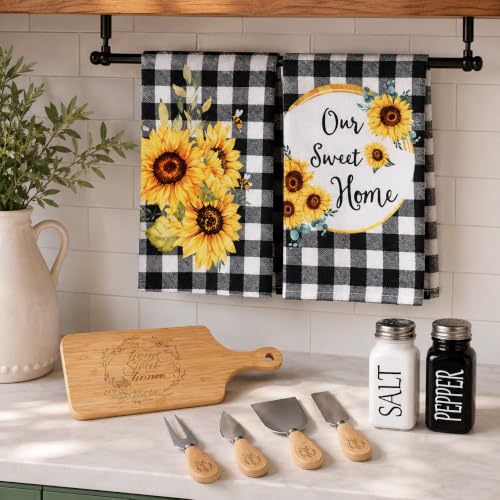 14 Pcs House Warming Gift New Home Gift Basket with Bamboo Serving Board, Dish Towels, Cheese Knife Set, Key Holder for Couples Women Men Clients, Closing Gift for Home Buyers, New Homeowner