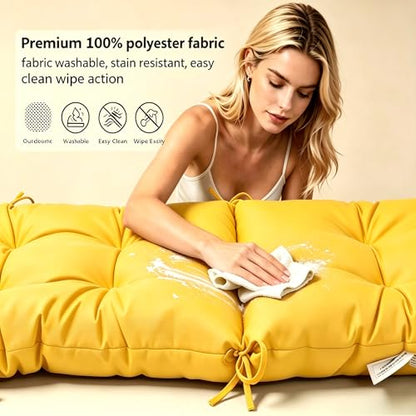 QILLOWAY Outdoor Rocking Chair Cushions Set of 2, 100% Polyester Waterproof Patio Rocking Chair Cushion, High Back Weatherproof Chair Pad for Adirondack & Outdoor Furniture, Yellow - color: Yellow