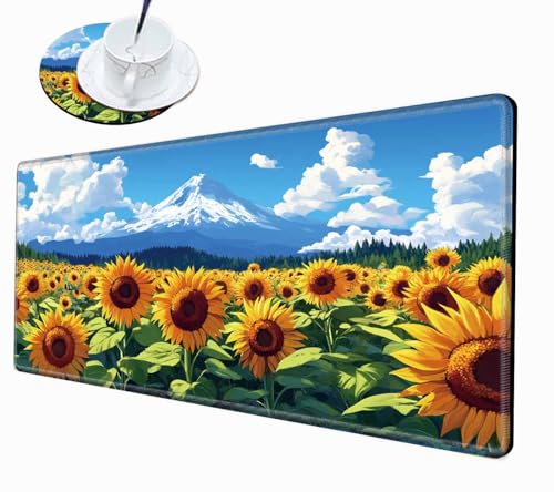 Gaming Mouse Pad Large Mousepad Sunflower Desk Mat 24x12 Desk Pad XL Computer Mat with Stitched Edge Rubber Base for Work Women Home Office - color: Sunflower Mountain, size: 24''X12''